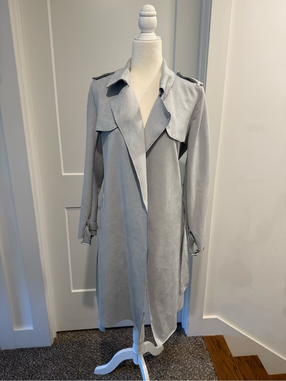Joan Vass Light Grayish Blue Trench Coat